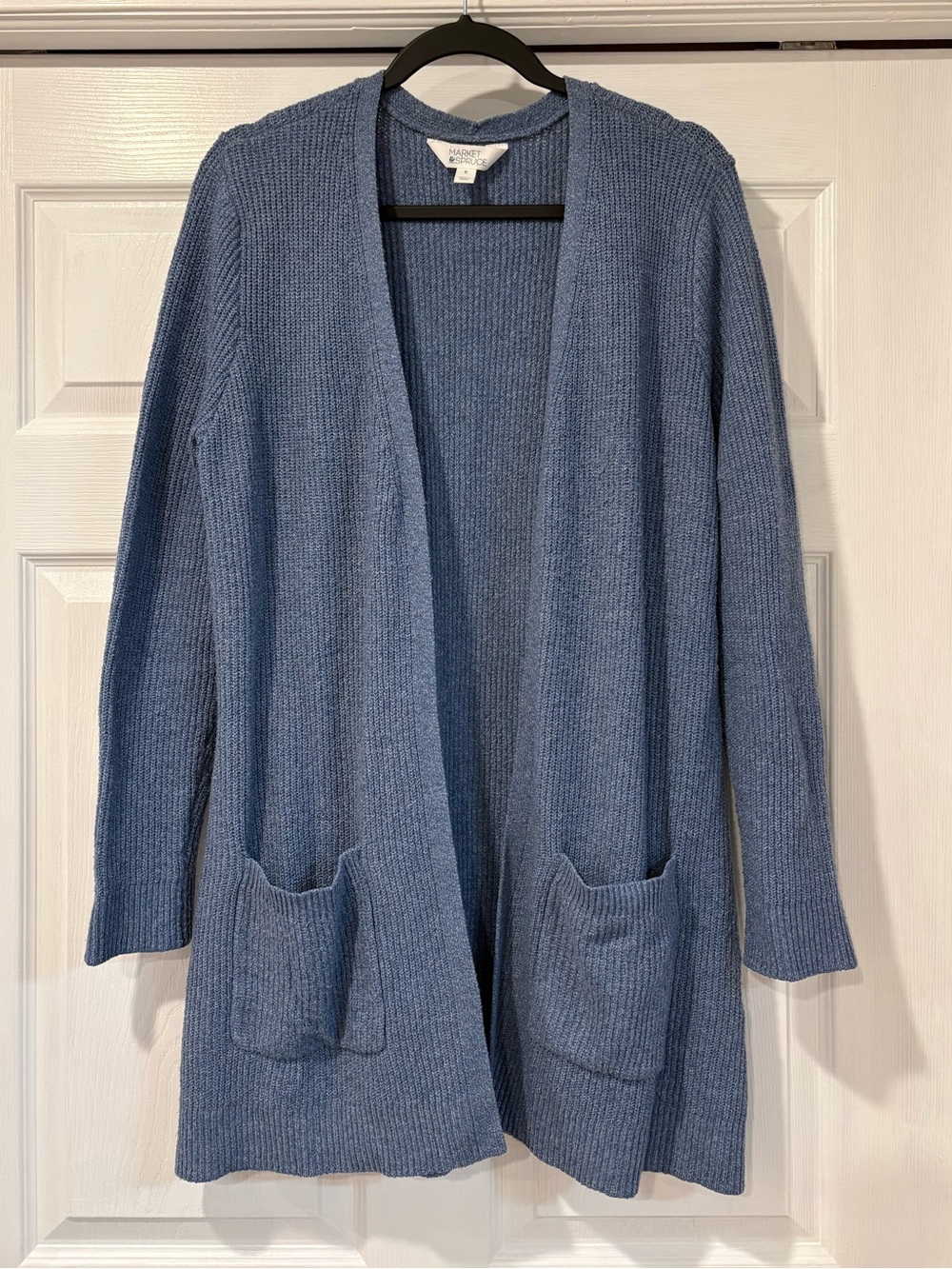 Market & Spruce Open-Front Ribbed Cardigan Sweater - Dusty Blue